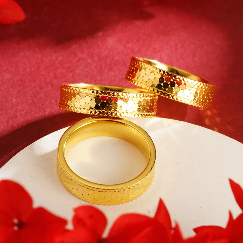 Luxury 24K 9999 Pure Gold real gold Honeycomb Ring Women's Fashion Fish Scale Mesh Ring
