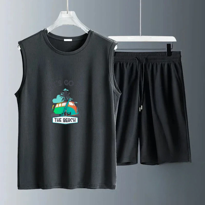 2025 الصيف الرجال عادية الأخضر حافلة الكتابة على الجدران طباعة مجموعات أكمام ملابس يومية الزي المريح للرجال ملابس للرجال الفاخرة