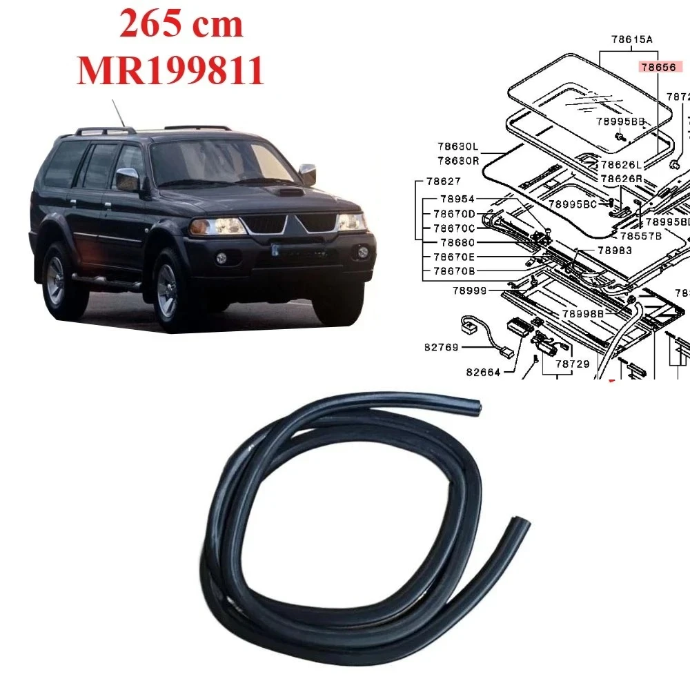 Vedação de borracha de vidro solar de teto de 265cm para Pajero Sport K90 2000-2006 para Montero Sport MR199811 para Fto De3a Eclipse D32a 1994-1999