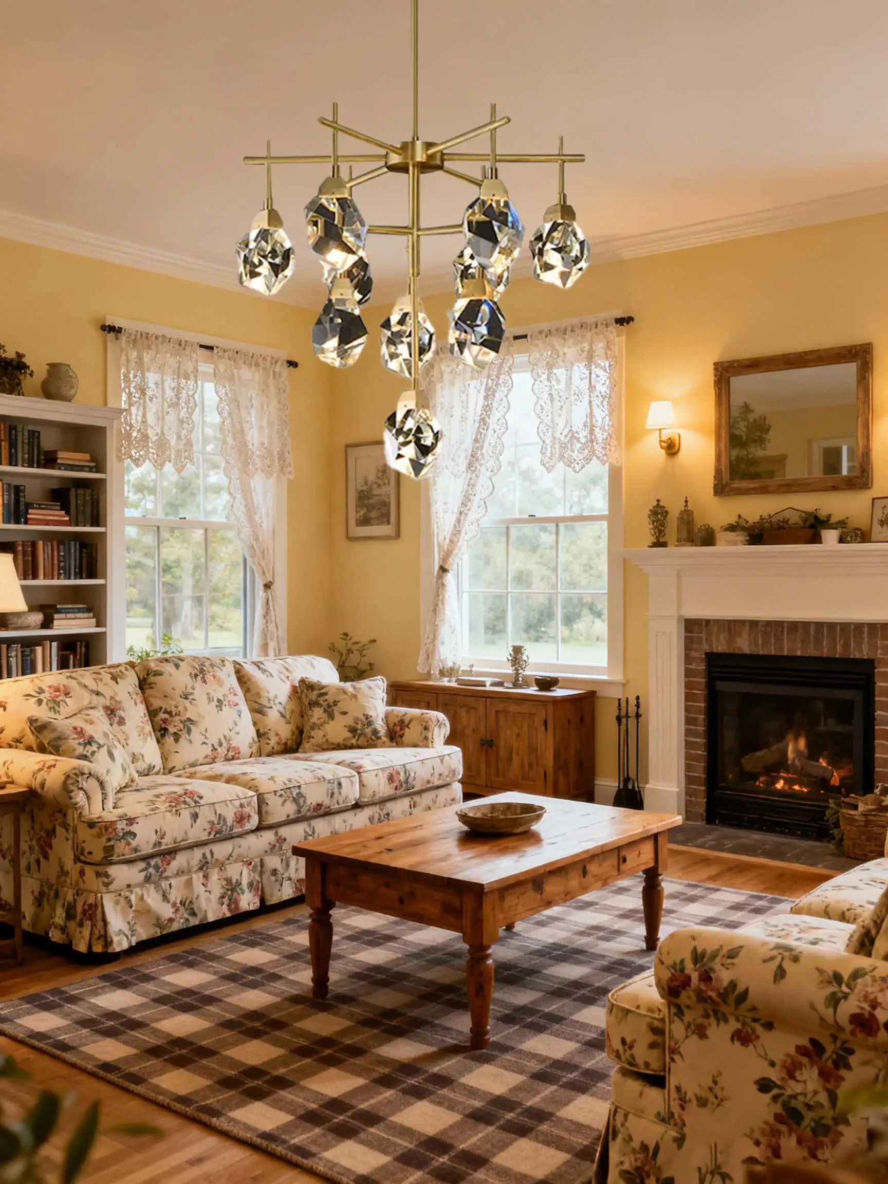 

Elegant Romantic All Copper Crystal Ceiling Light with Diamond Shape for Modern Nordic Bedroom and Foyer Decor