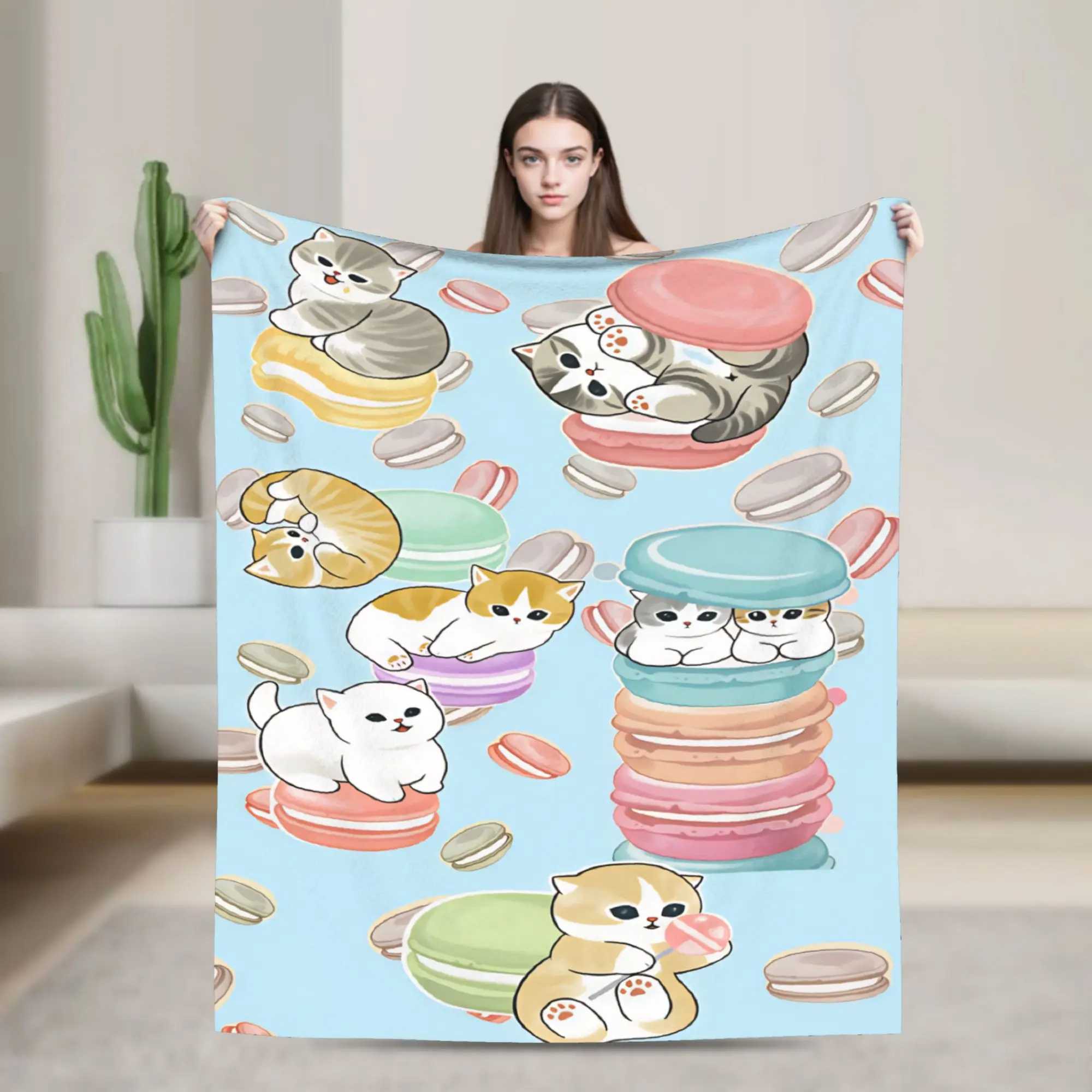 Mofusand Japanese Shark Cat  Throw Blanket Soft Cozy Novelty Blanket  For Living Room Camping Flannel Bedspread Bed Cover