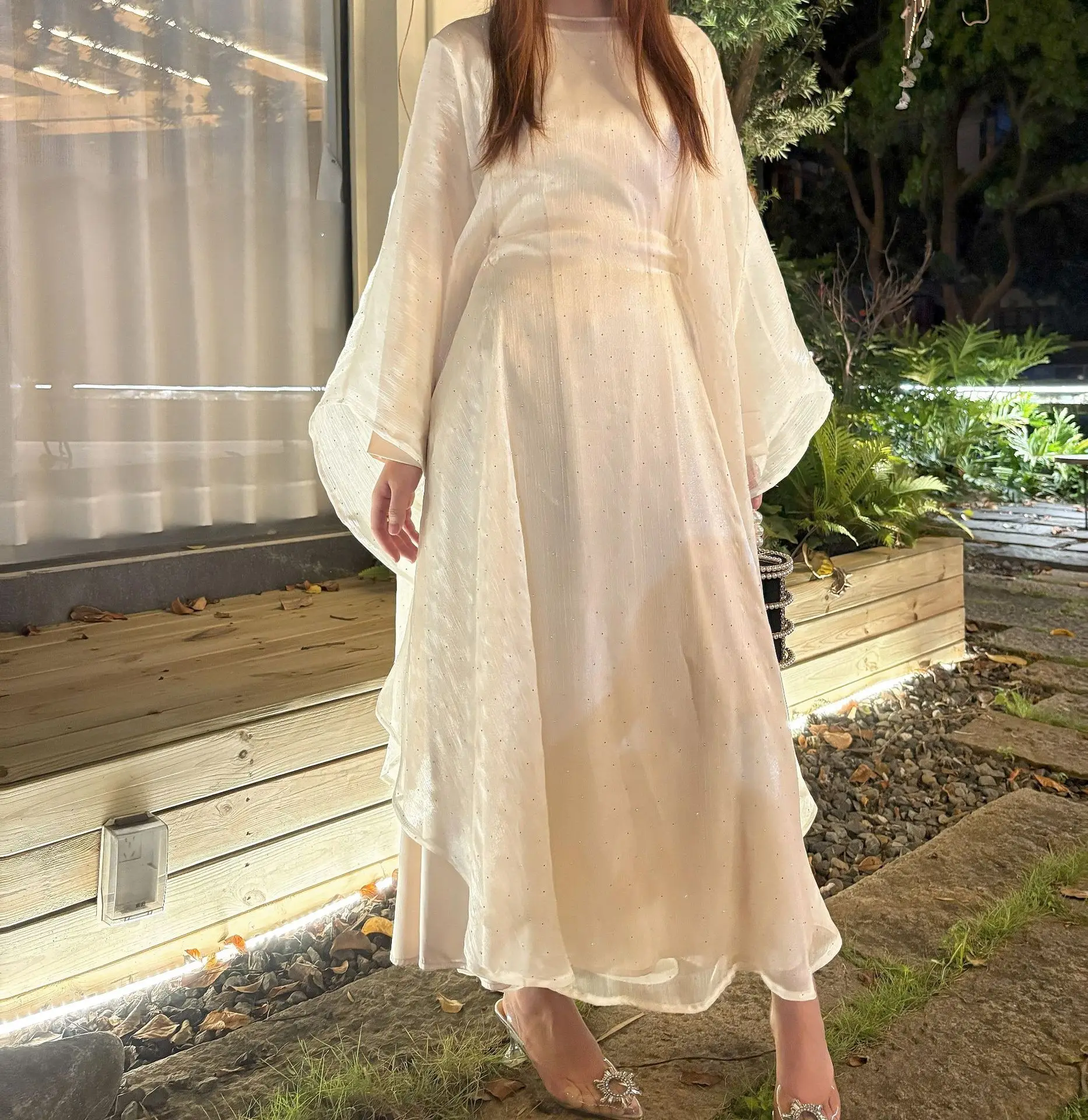 2025年新作ファッション レディース 無地 カジュアル トレンド ゆったり エレガント ツーピースセット カーディガン アバヤ インナーワンピース 中東 ムスリム向け