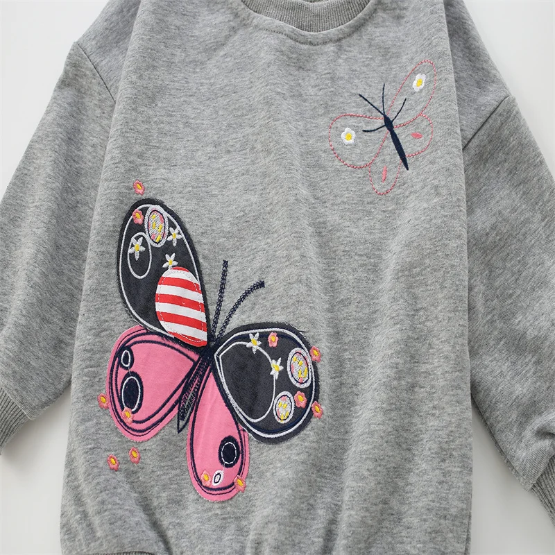 Jumping Meters Modische Mädchen-Sweatshirts mit Schmetterlingsmotiv für Kleinkinder, Kinderkleidung, Herbst, Frühling, Sport, Baby-Kapuzenshirts, Kleidung, Hemden – Detail 5