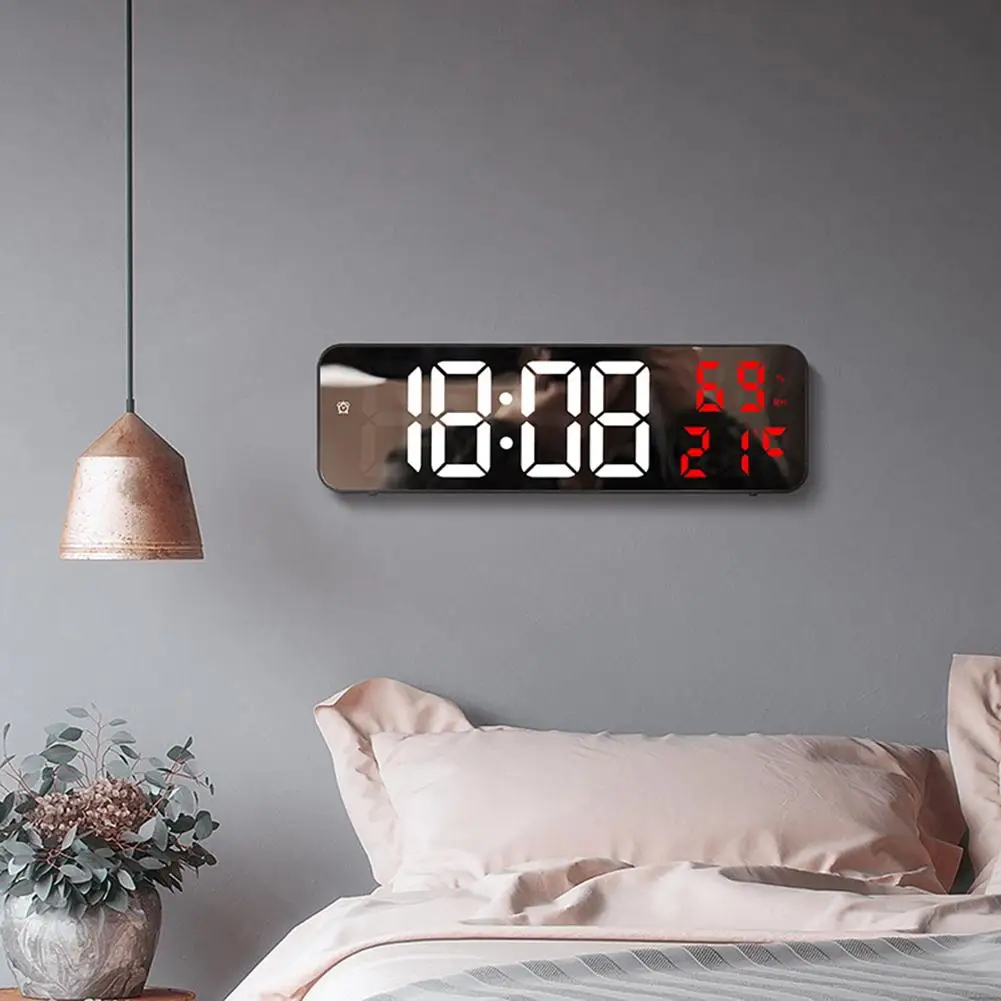 NEW LED Digital Wall Clock Large Screen Wall-mounted Time Temperature Humidity Display Electronic Alarm Clock