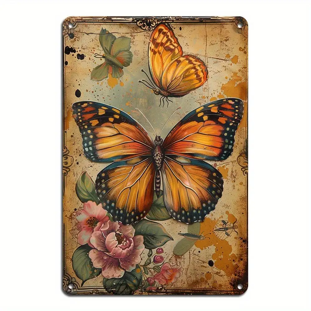 Plaque métallique en fer papillon et fleur, décoration murale durable, adaptée à la maison, au bureau, au magasin, à l'hôtel, au café, au bar, 1 pièce