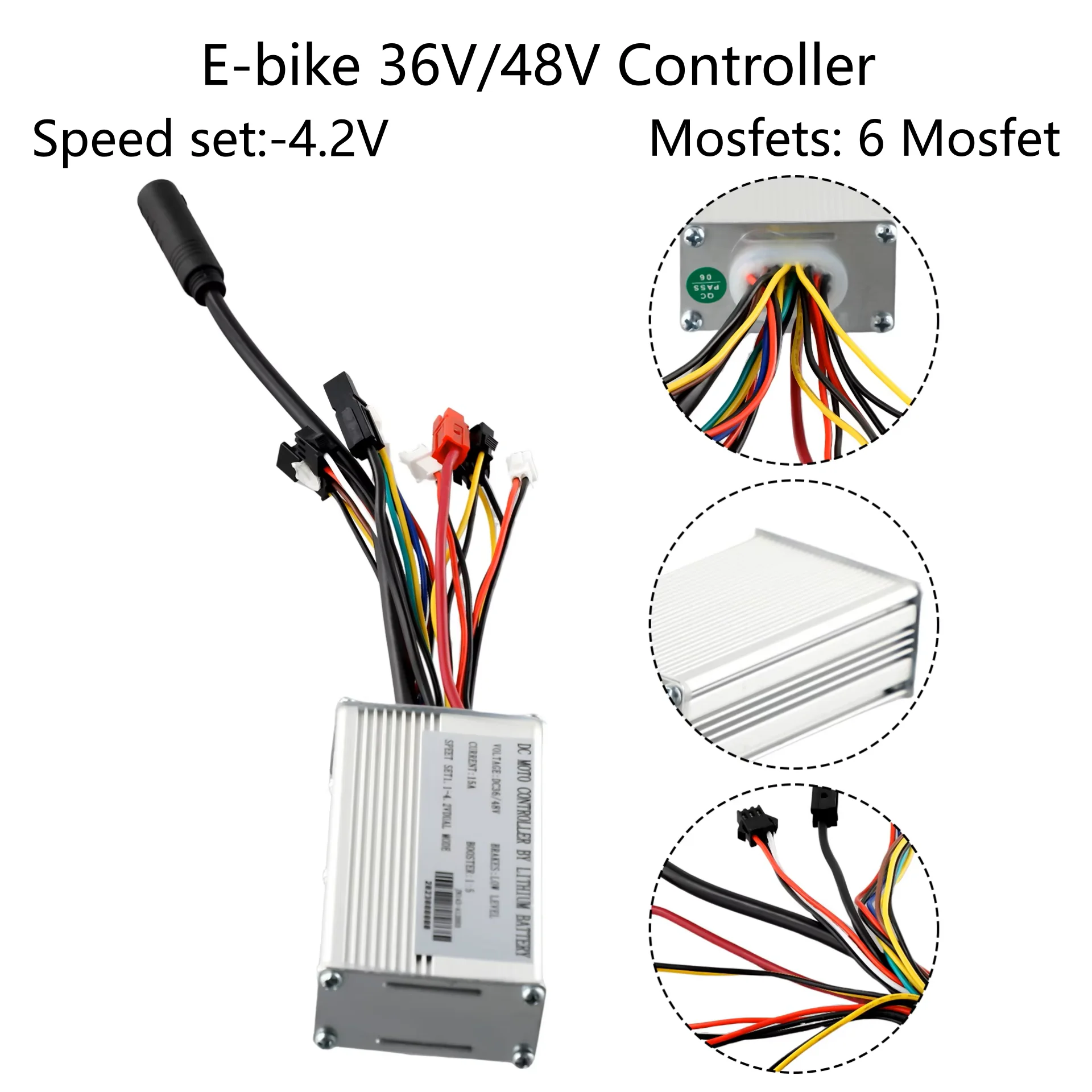 

1pcs E-bike 36V/48V 6-FET 15A 250W JN Controller For Electric Bicycle Silver Practical Replacement Controller Cycling Accessory
