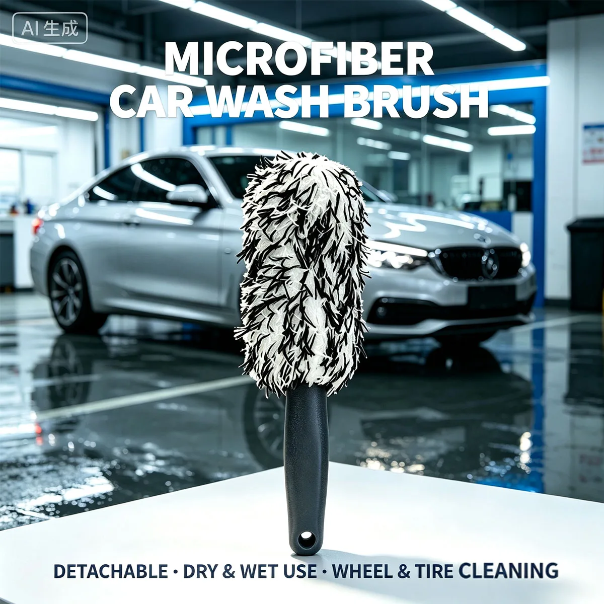 Microfiber Car Wash Mitt Wheel Brush, Detachable Wet Dry Cleaning Tool, Tire Rim Scrubber Spoke Cleaner for Auto