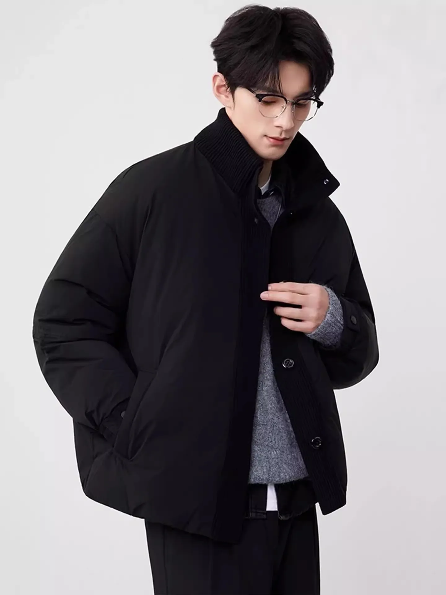 

Мужское пуховое пальто с воротником-стойкой, зимнее трикотажное пальто с воротником-стойкой, теплое повседневное пальто Long Sve из полиэфирного волокна