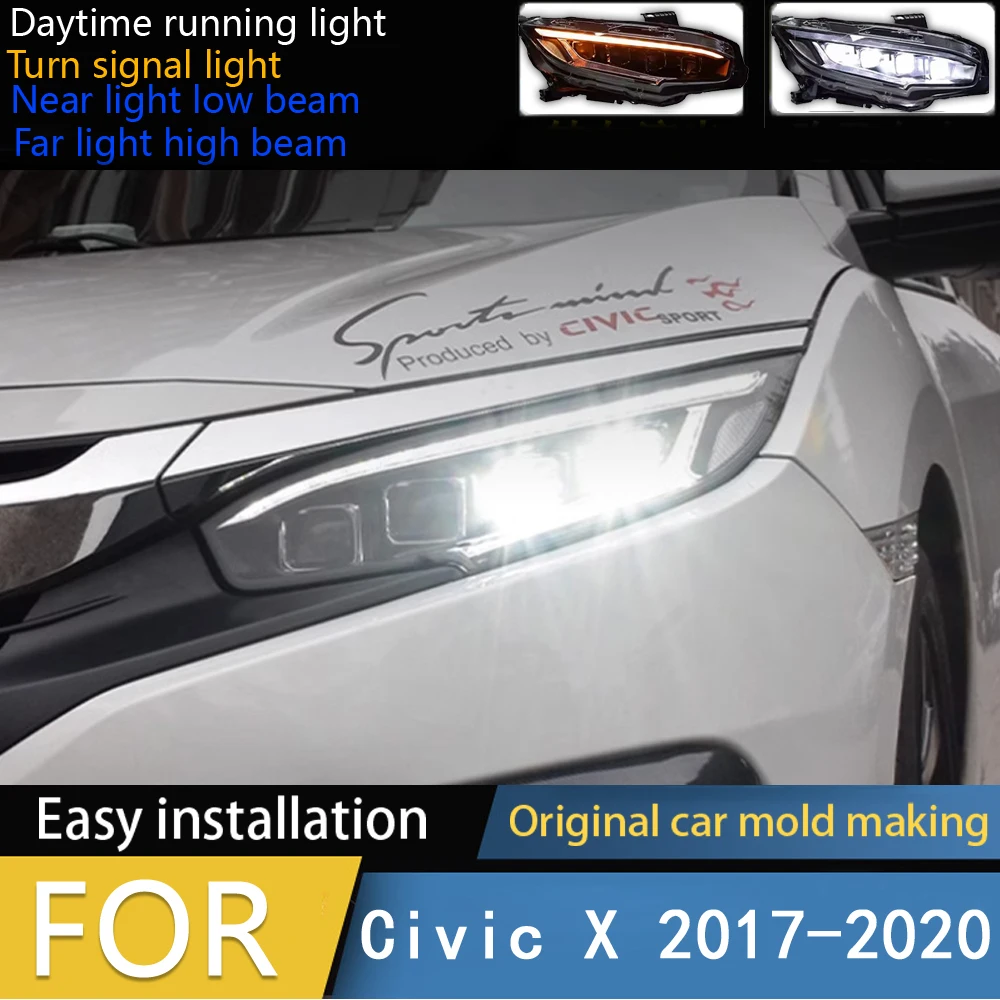 

Стайлинг автомобиля для фар Civic X 2017-2020, новые светодиодные фары Civic, седан, хэтчбек, светодиодный проектор, аксессуары для фар DRL