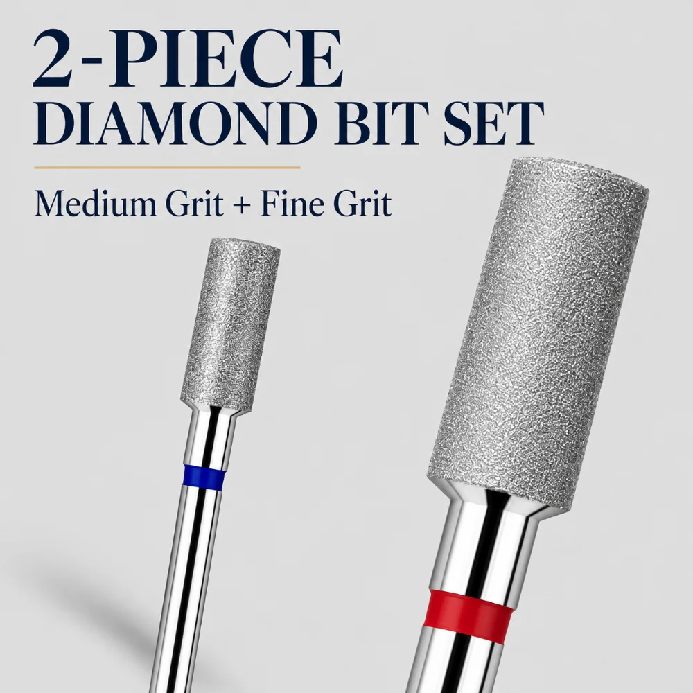 4mm Nail Drill Bit Carbide Medium Fine Grit 2PCS Diamond Set Milling Cutter for Manicure Pedicure E-File Bits Cuticle Cleaning