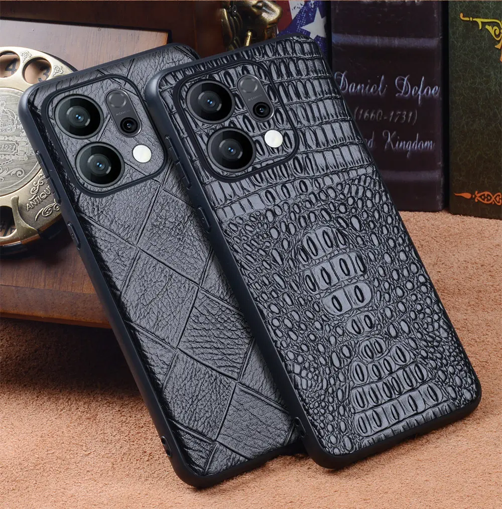 

Чехол премиум-класса из воловьей кожи из крокодиловой кожи с полузавернутым чехлом для OPPO Reno14 Pro 14, деловой чехол Skin-Feel