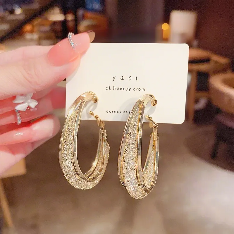 الجوف صافي كريستال أقراط معلقة للنساء تويست الجانب المعدني الإناث استرخى S925 الفضة إبرة أقراط مجوهرات السنة الجديدة #2