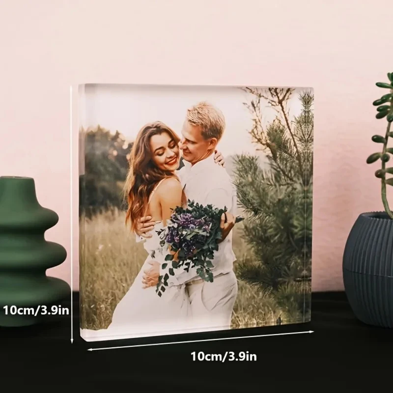 Custom Acrylic Anniversary Photo Block - Personalized Couple/Pet Photo Frame, Waterproof Valentine Gift for Girlfriend