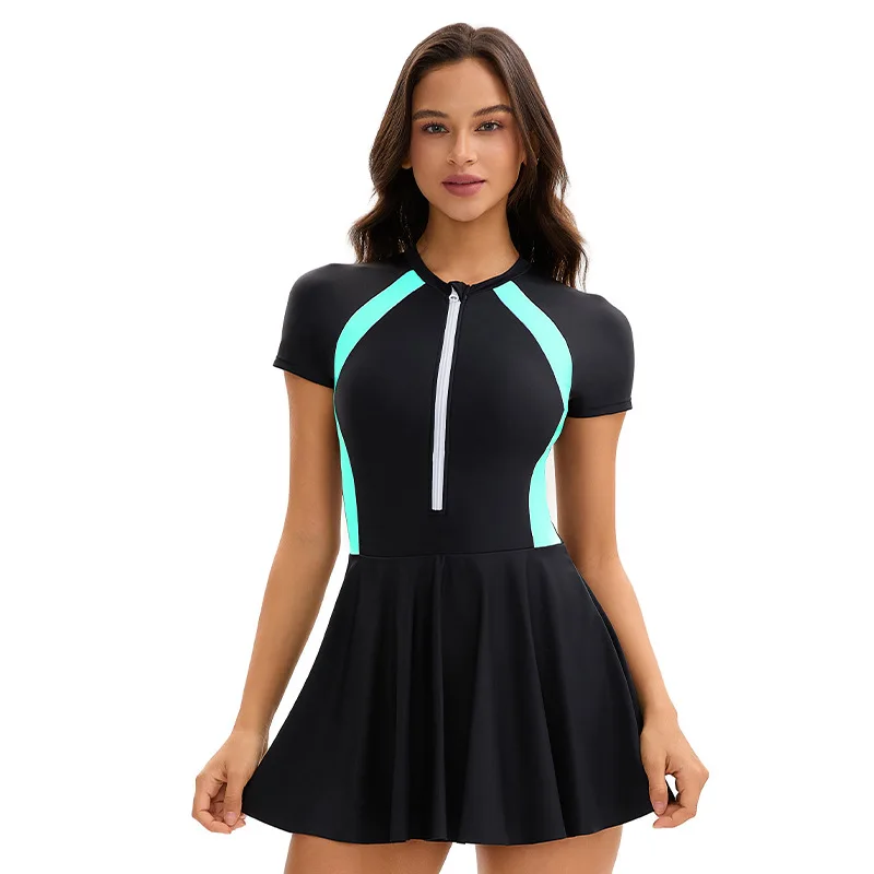 2026 جديد المرقعة سستة قطعة واحدة ملابس السباحة للنساء حجم كبير ملابس السباحة ثوب السباحة تنورة لباس سباحة للنساء الاستحمام #4