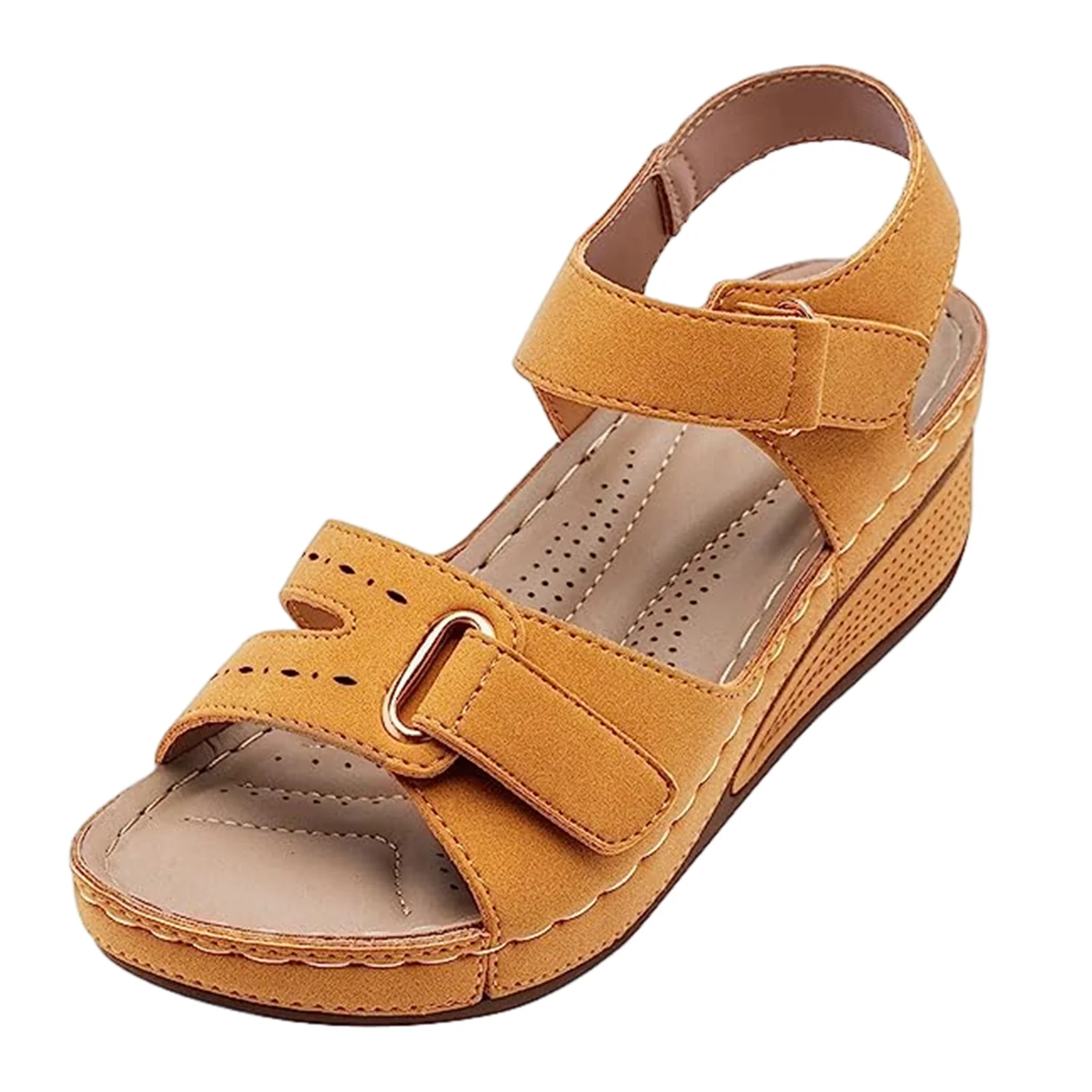 PU Women Chunky Platform Sandals Open Toe and Ankle Strap Buckle Flat Sandals for Office Date Dance Everyday Wear