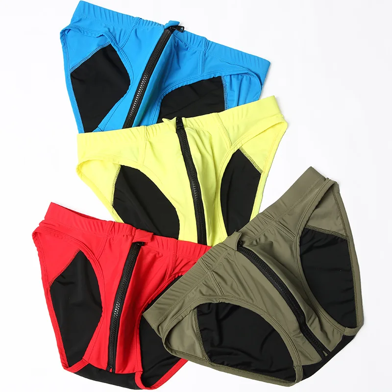 Men's Swimming Panties Front Open Zip Pouch Underwear Sexy Summer Quick-Drying Knickers Trunks Beach Board Shorts Bikinis