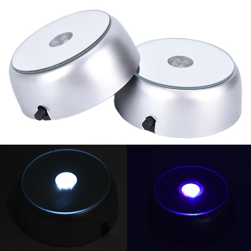 1pc 4 LEDs Luminous Base Light Crystal Glass Display Colorful Round Stand Base