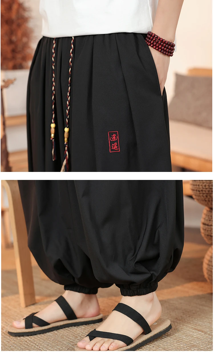 Plus Size 8XL Pants Men Summer Ice Silk Thin Lantern Pants Men Fashion Loose Breathable Casual Comfortable Wide Leg Trousers Men