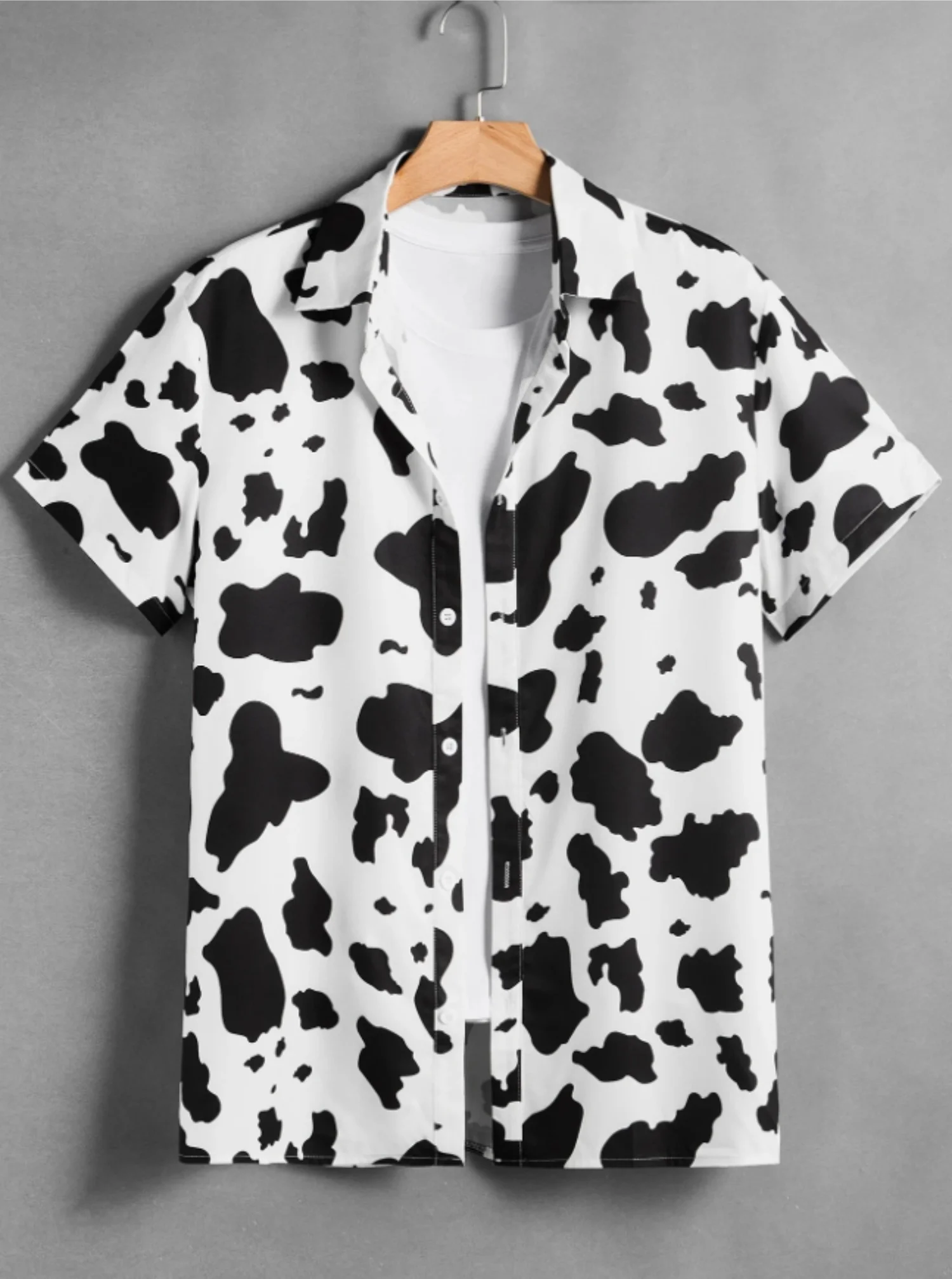 

Летние повседневные мужские рубашки Hawaiian Street Life, мужские однобортные повседневные рубашки с коротким рукавом и принтом коровы, мужская одежда