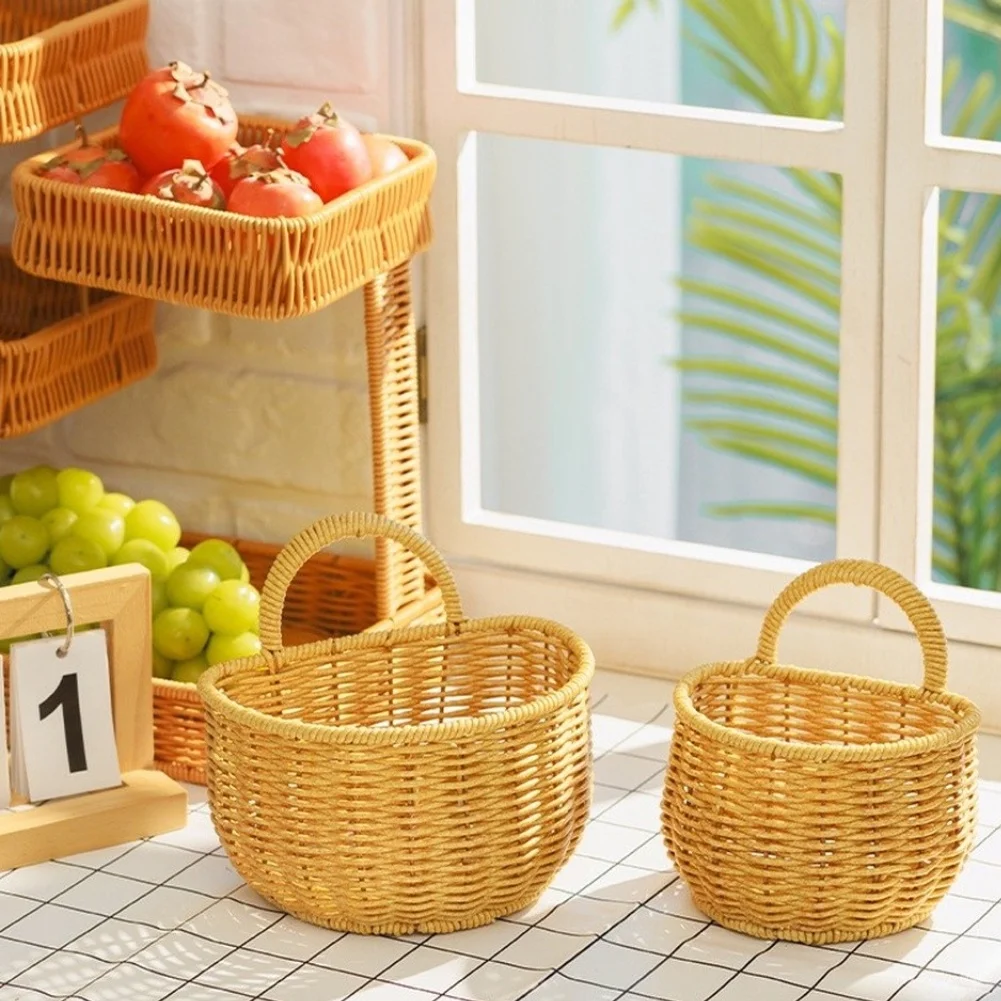 Open Weave Wall Basket Set for Kitchen Bathroom Storage PP Plastic Metal Frame 20x8x8.5cm 28x13x9.5cm Lightweight