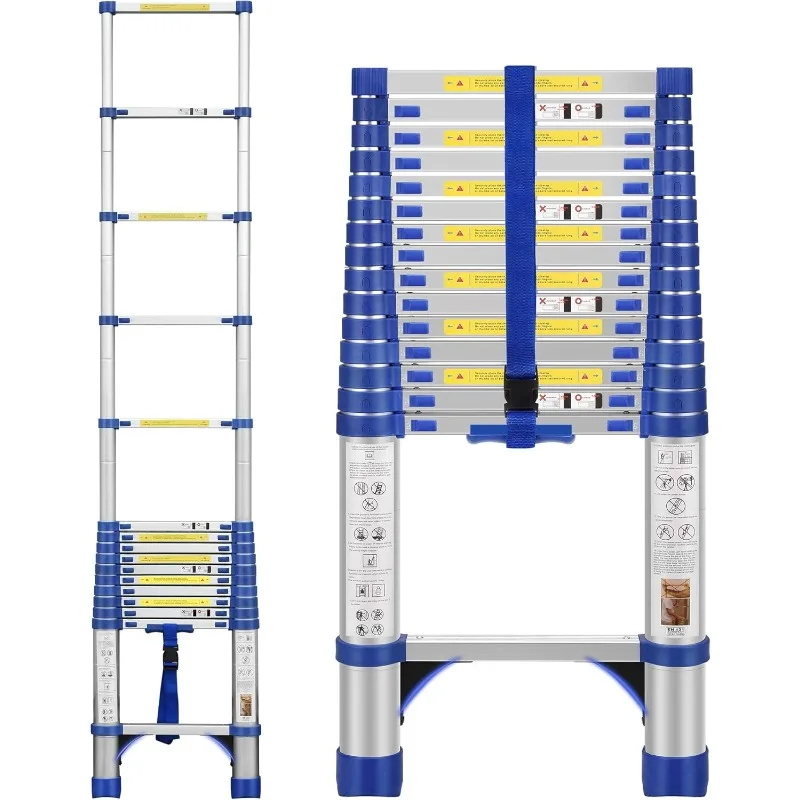 (15.5FT,Blue) 15.5FT Telescoping Ladder,  Telescopic Ladder 330lbs Capacity, Extension Ladder for Home, Outdoor (15.5FT,Blue)