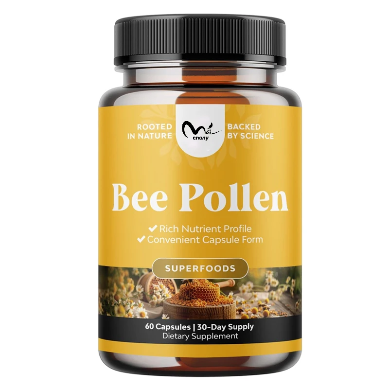 Supplément de pollen d'abeille, capsules de pollen d'abeille pur, contient des vitamines B naturelles, des minéraux, des enzymes, 1000 milligrammes