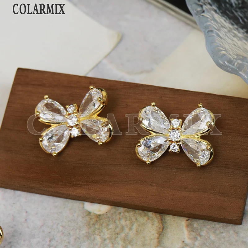 

6 Pairs Minimalist Crystal Bow -knot Butterfly Stud Earrings Gold Plated Party Jewelry Gift