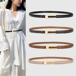 Women Korean Fashionable PU Leather Thin Waist Strap Metal Accessories Basic Belt Women Casual Porous Adjustable Fashion Belts