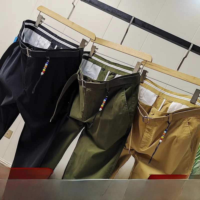 

Мужские повседневные брюки свободного прямого кроя для работы, весенние, универсальные, модные, деловые, однотонные, со средней посадкой на талии