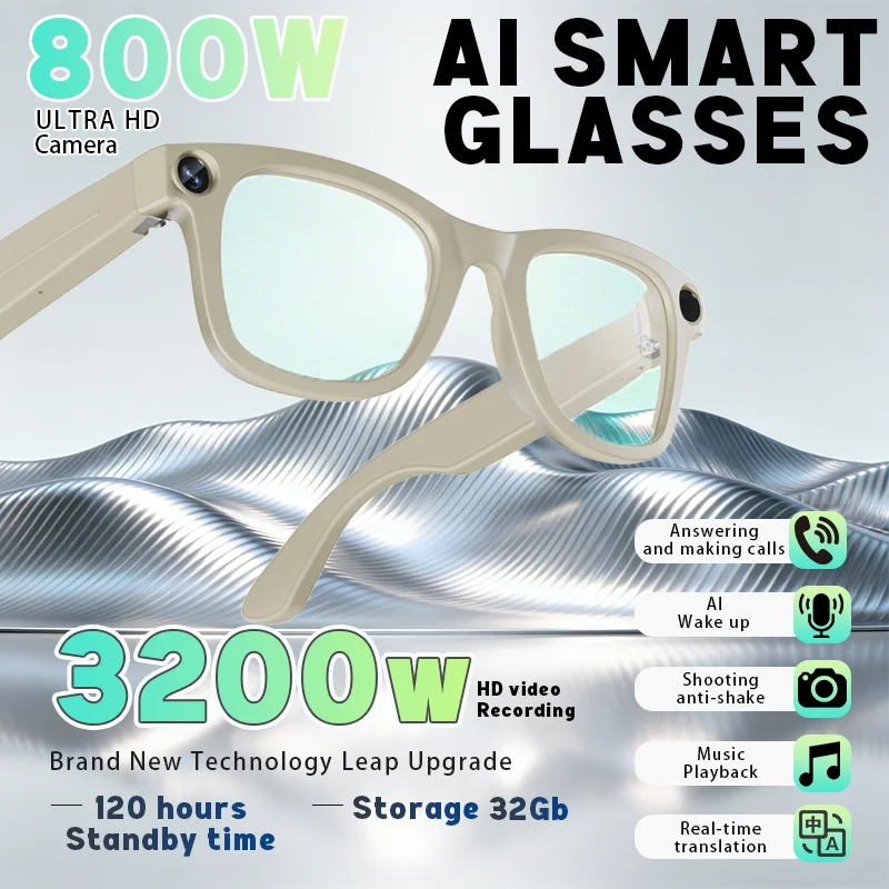 

Умные очки с HD-камерой 800W, функцией стабилизации изображения, Bluetooth, для съемки фото и видео, распознавания и перевода текста
