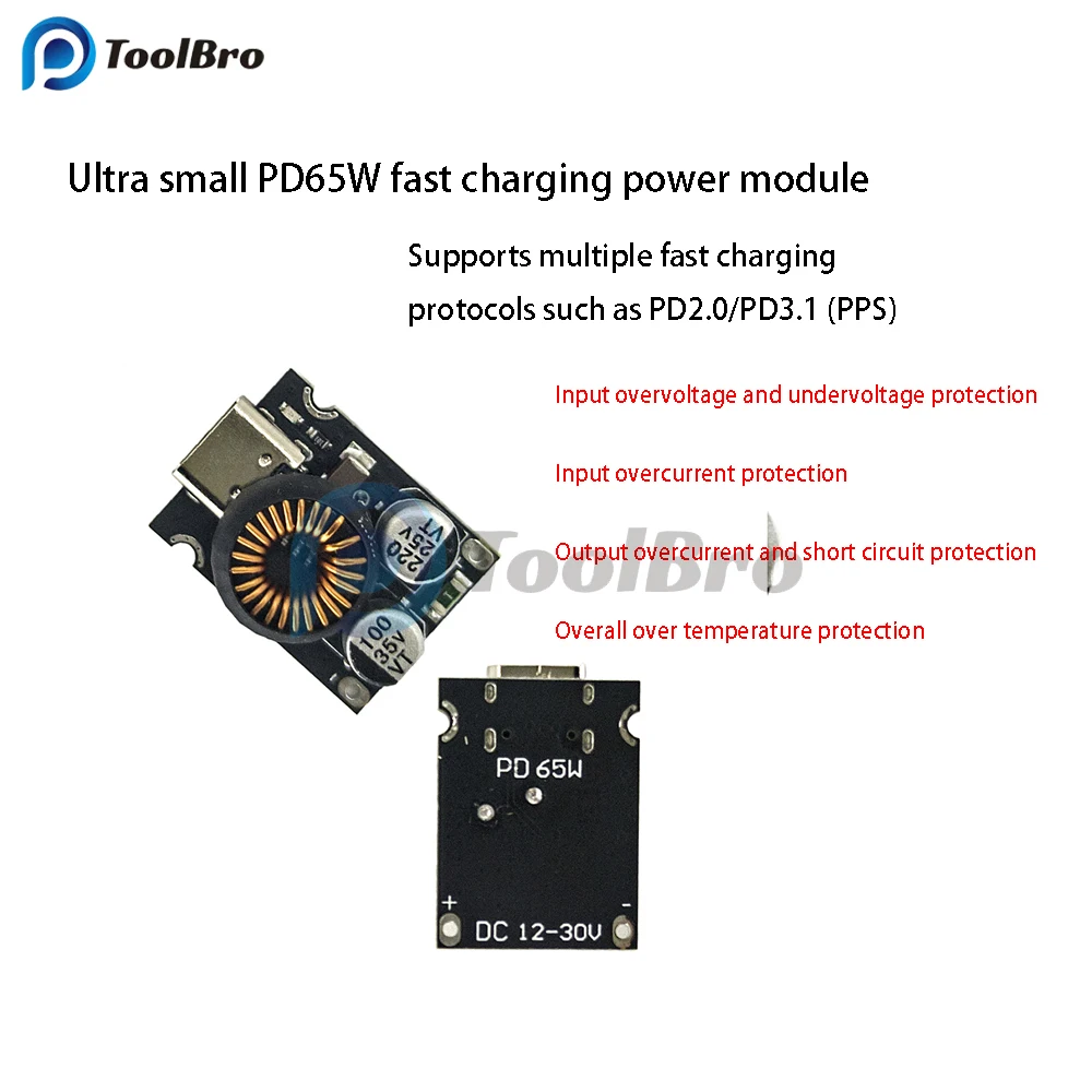 65W Type-C Fast Quick Charging Module DC-DC 12-30V to 5V 9V 12V 20V 3A Step Down Buck Converter PD2.0 PD3.1 QC2.0 QC3.0 AFC FCP