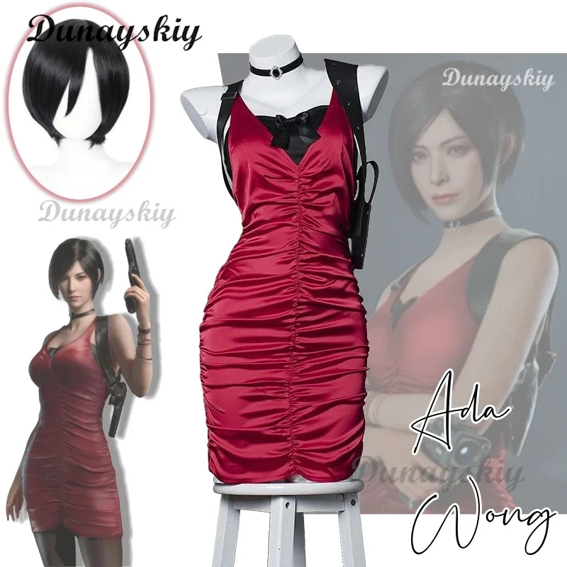 Ada Wong cosplay costume clothes wig cosplay game spy Halloween party sexy woman red dress Ada Wong cosplay costume