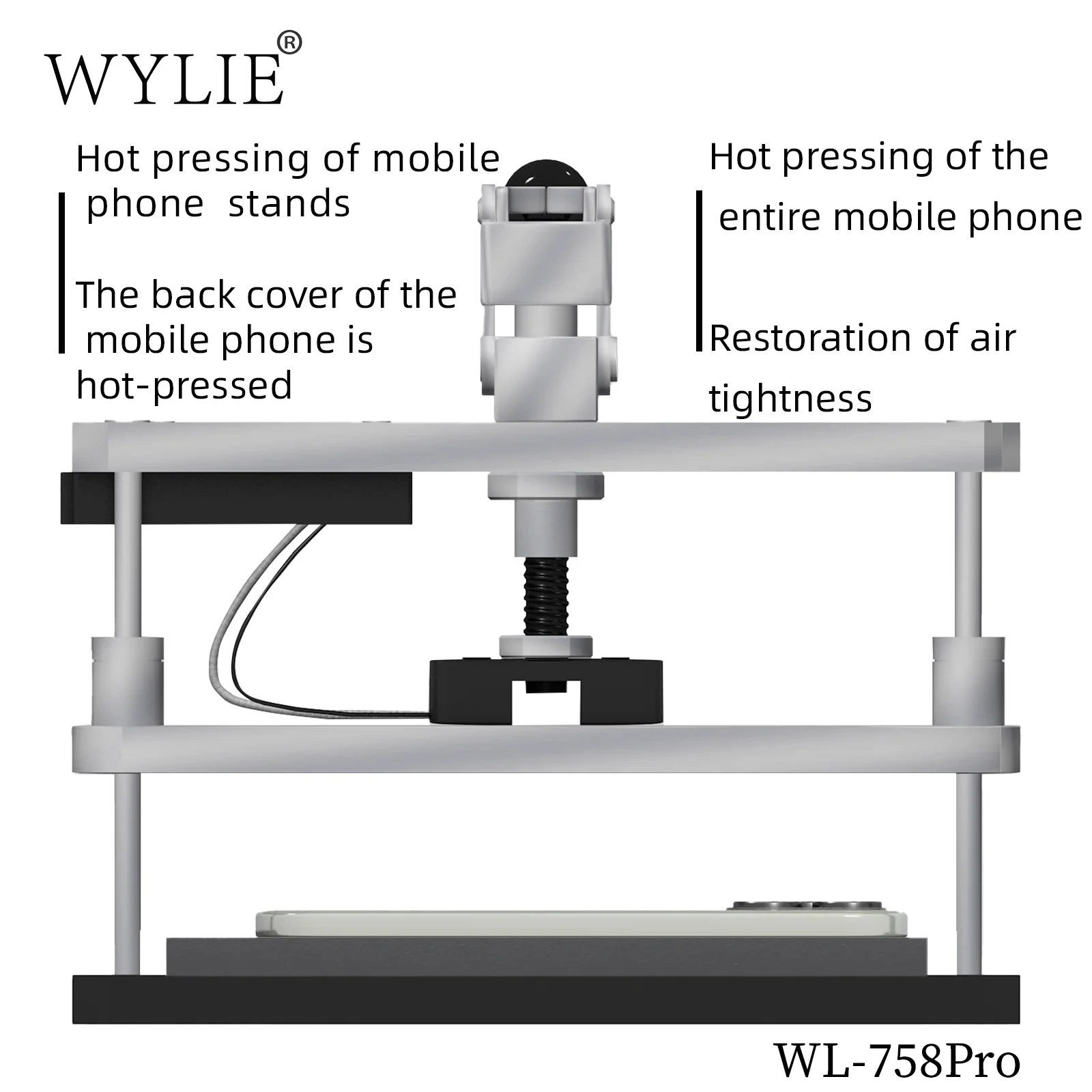 WYLIE WL-758 Pro Platform Tekanan Pemanas Ponsel untuk Penutup Belakang LCD Perlindungan Kamera Perakitan Ulang Mesin Penekan Perbaikan Ponsel