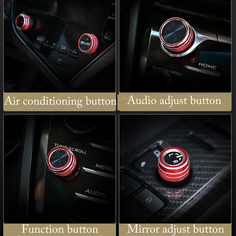 For Toyota Camry 2018-2023 5pcs/Set Car Air Conditioning Volume Radio Button Knob Cover Aluminum Decorative Ring for Accessories