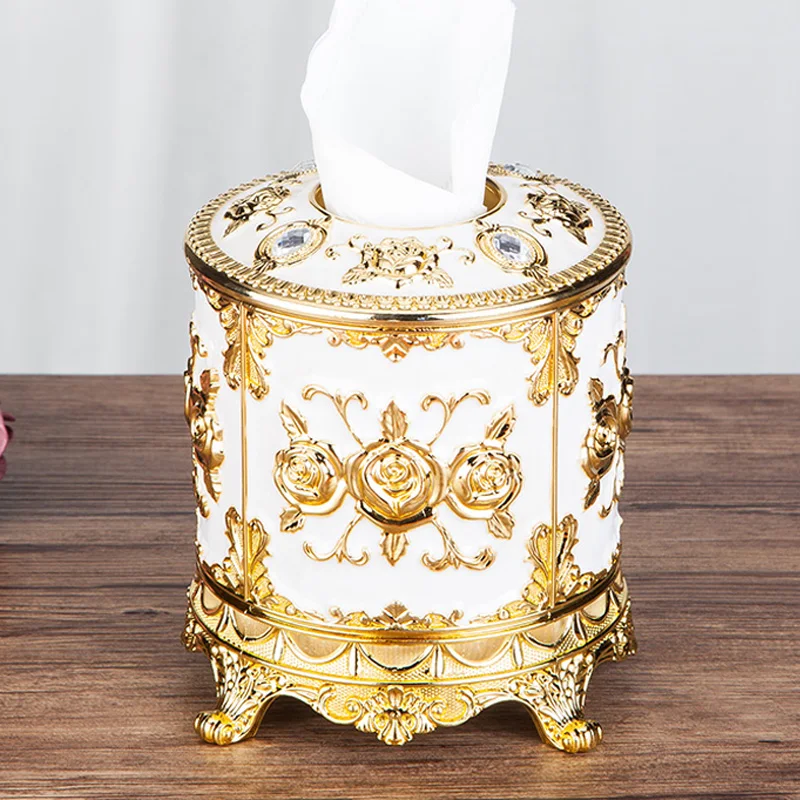 

Luxury Gold Tissue Box Home Cylindrical Paper Roll Multifunctional Storage Container Desktop Gold Plated Tissue Box Home Decor