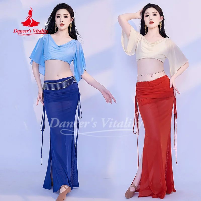Costume da danza del ventre per donna Set in rete confortevole e traspirante Abbigliamento per pratica di danza del ventre orientale per adulti e ragazze