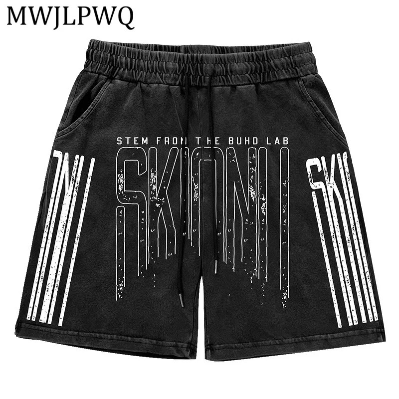 

MWJLPWQ American High Street Basketball Drawstring Shorts Men Summer Trendy Letter Print Design Straight Loose Fit Shorts 16283