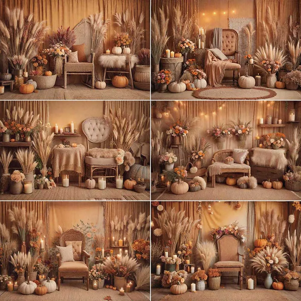 

MOON.QG Boho Thanksgiving Photography Backdrop Bohemia Thatch Autumn Photozone Background Children Photo Studio Photocall Props