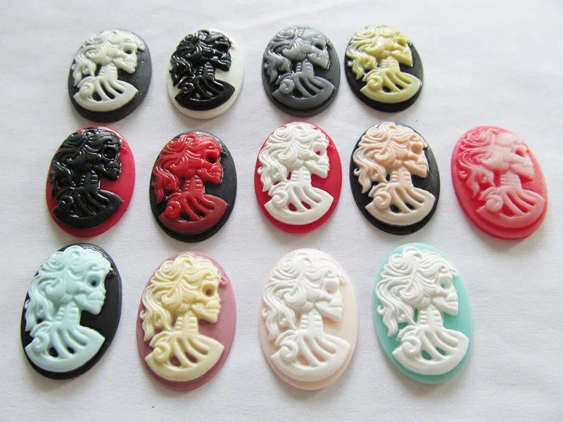 20pcs 18mmx25mm 13 Colors Oval Flatback Resin Beaty Skull Head Cabochon/Cameo Charm/Finding,fit Base Setting Tray,Decoration Kit