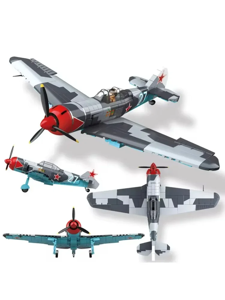 P-51D Mustang Fighter Transport Airliner Plane Yakovlev Yak-1B Model Large Aircraft LA-7 Fin Building Blocks Bricks Toys Gifts