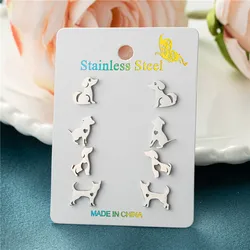 4Pairs/Lot Fashion Sausage Dog Earings Cartoon Jewelry Small Animal Stainless Steel Metal Puppy Stud Earrings Women Pendiente