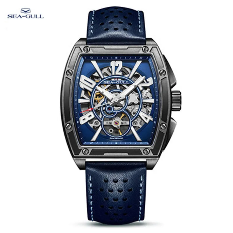 2022 Seagull Watch Men\'s Fashion Blue Dial Design Full Hollow Automatic Mechanical Watch Street Fighter STREET Series 6138