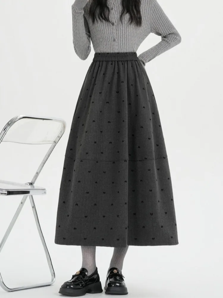 Taille haute Midi a-ligne jupe femmes manteau en laine automne hiver nouveau Sle doux confortable Vintage décontracté taille haute jupe