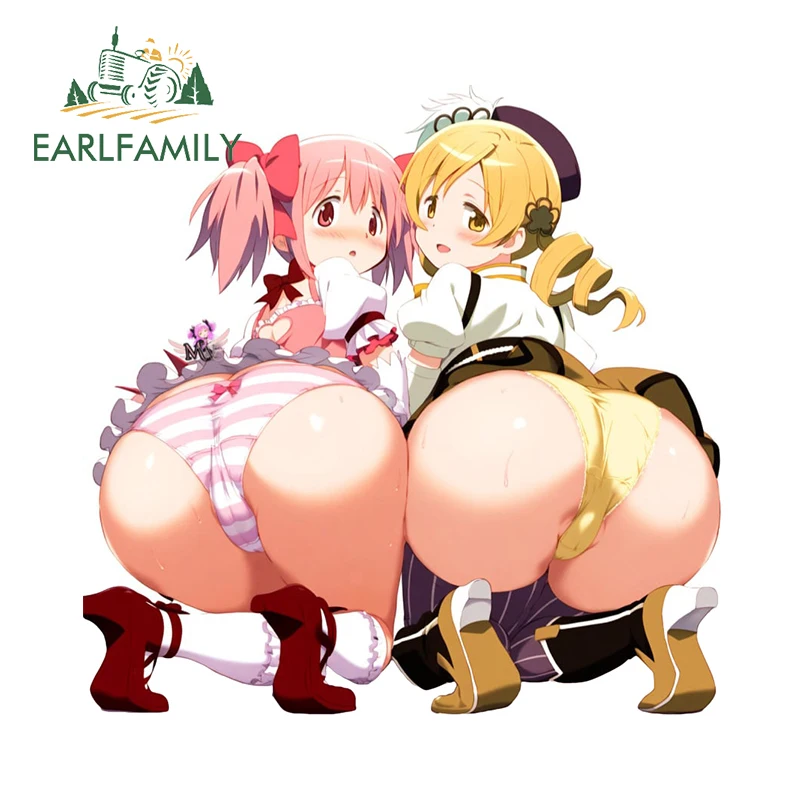 EARLFAMILY 13cm x 12.8cm Madoka Kaname Stickers Tomoe Mami Hentai Ass Girls Loli Car Accessories Butts Focus Funny Decals