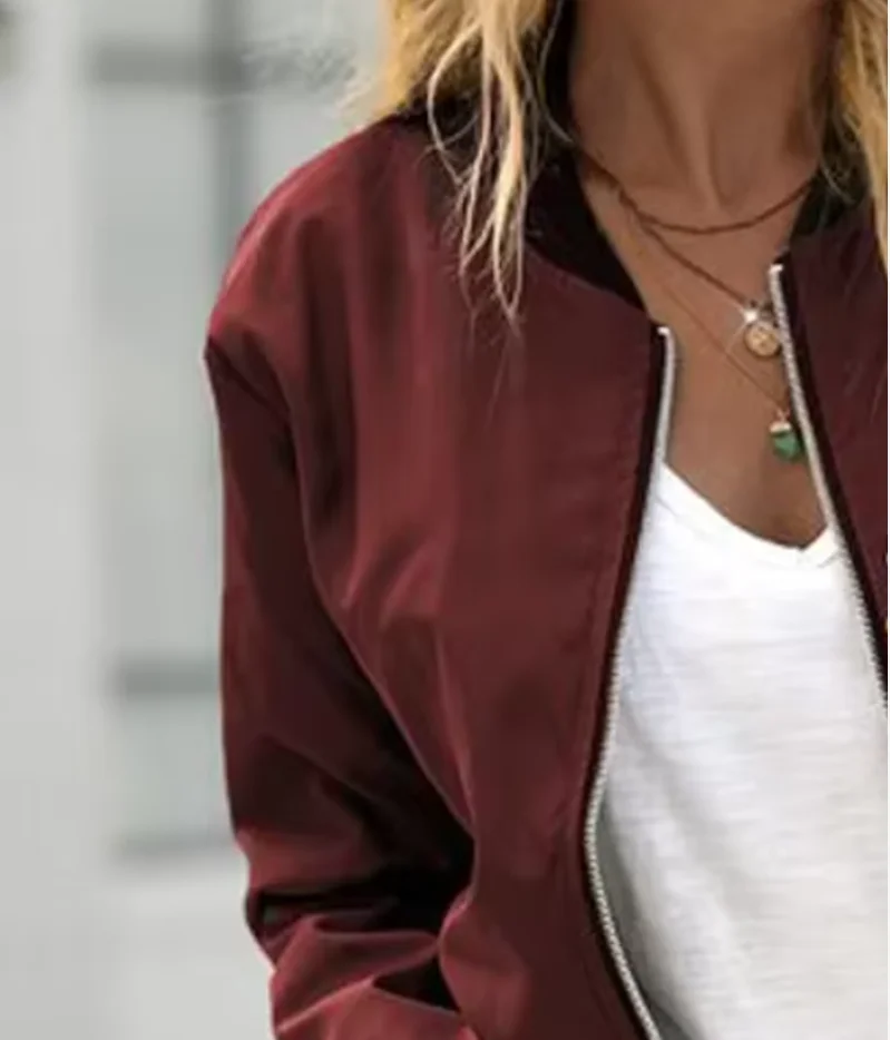 Autumn Clothing Burgundy Casual Coat Baseball Collar Loose Fit New Condition Slight Elasticity Suitable For Autumn