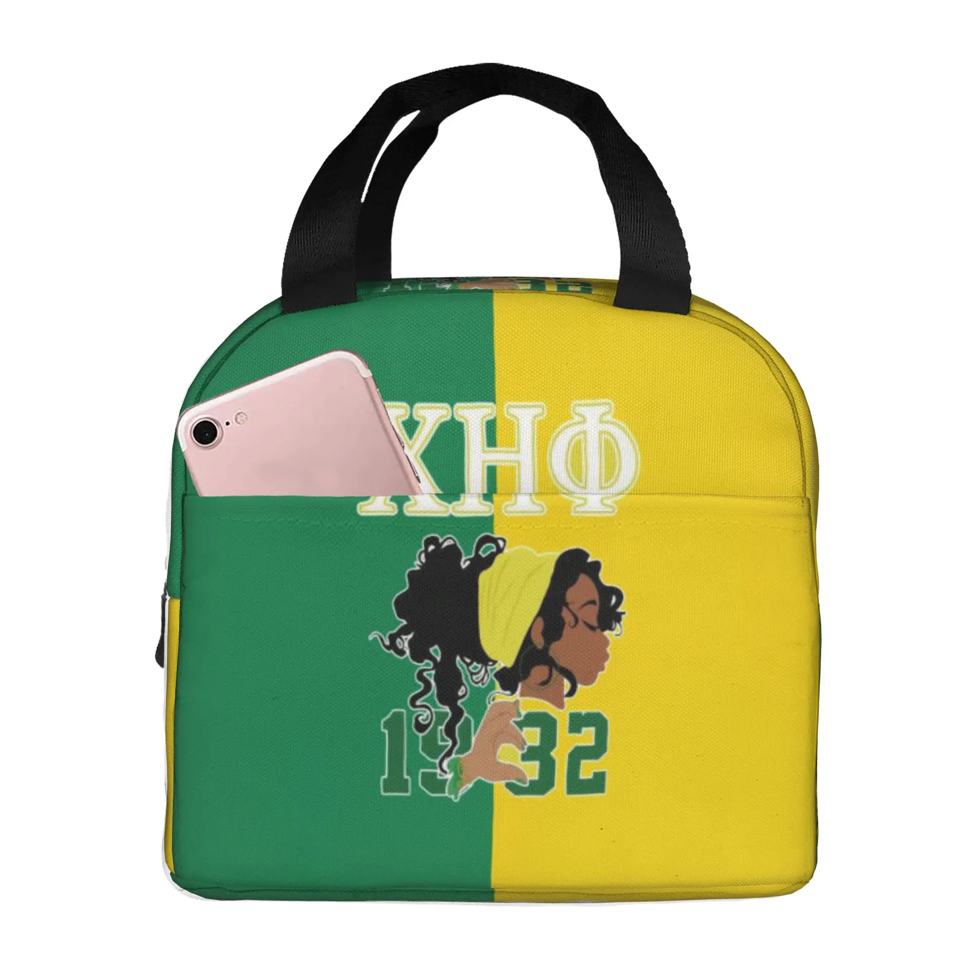 CHI ETA PHI Sorority Nurse 1932 Insulated Lunch Bags for Green and Yellow Resuable Cooler Thermal Bento Box Work School Travel