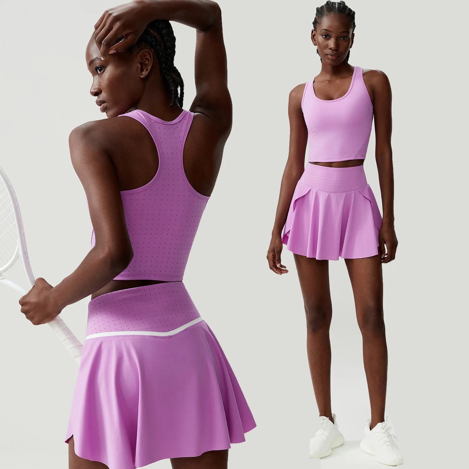 

Women Short Sportswear Two Pieces Fitness Yoga Set High Waist Tennis Skirt Crop Top Gym Suit Female golf Breathable Sportswear