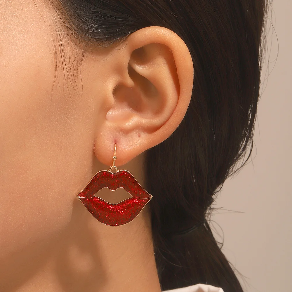 2pcs Women\'s Red Lips Earrings Fashion Cute Exaggerated Earrings Personalized Jewelry Accessories Birthday Party Banquet Gifts