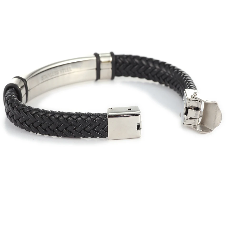 Match-Right Men\'s Leather Bracelets Metal Bracelet Cuff for Men Stainless Steel Bracelets Smooth Bangles Men\'s Wristband BR012