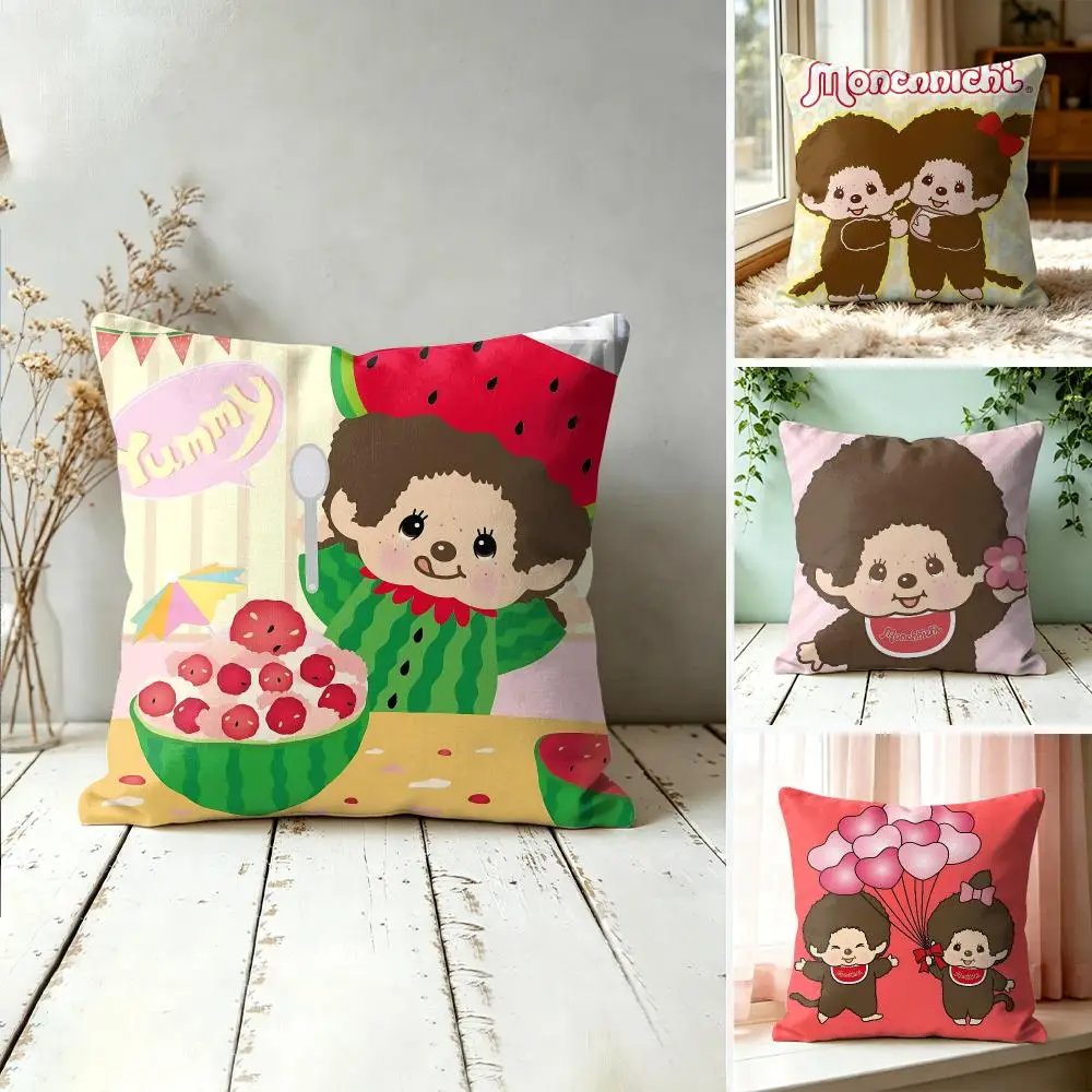 M-Monchhichi CUTE Fashion Cushion Cover Square Decorative Throw Pillow 40x40cm For Sofa Bedroom Living Room Home Decor